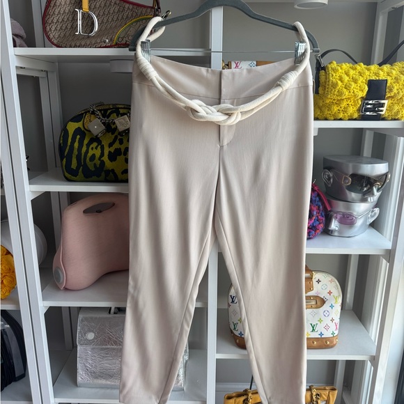 Alice + Olivia Khaki Pants with Ivory Belt